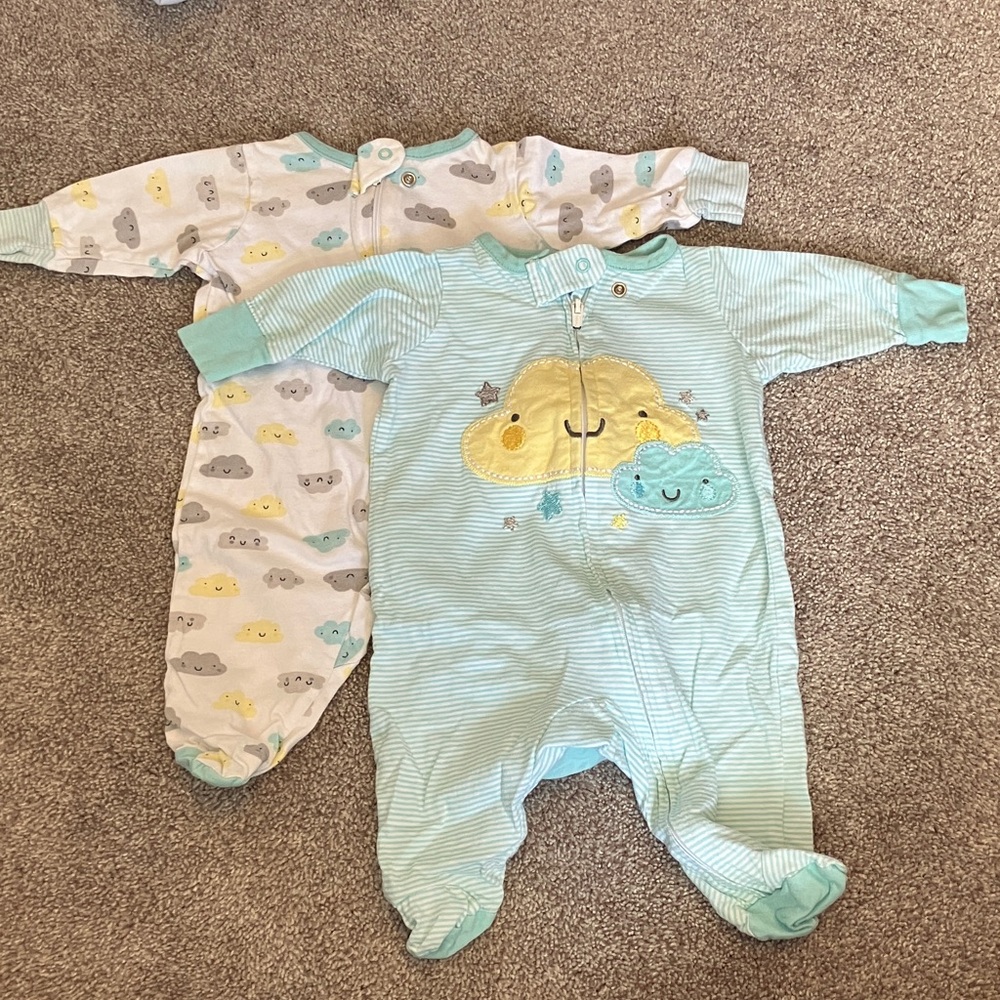 Gerber Aqua and Cream Cloud Print Footies
